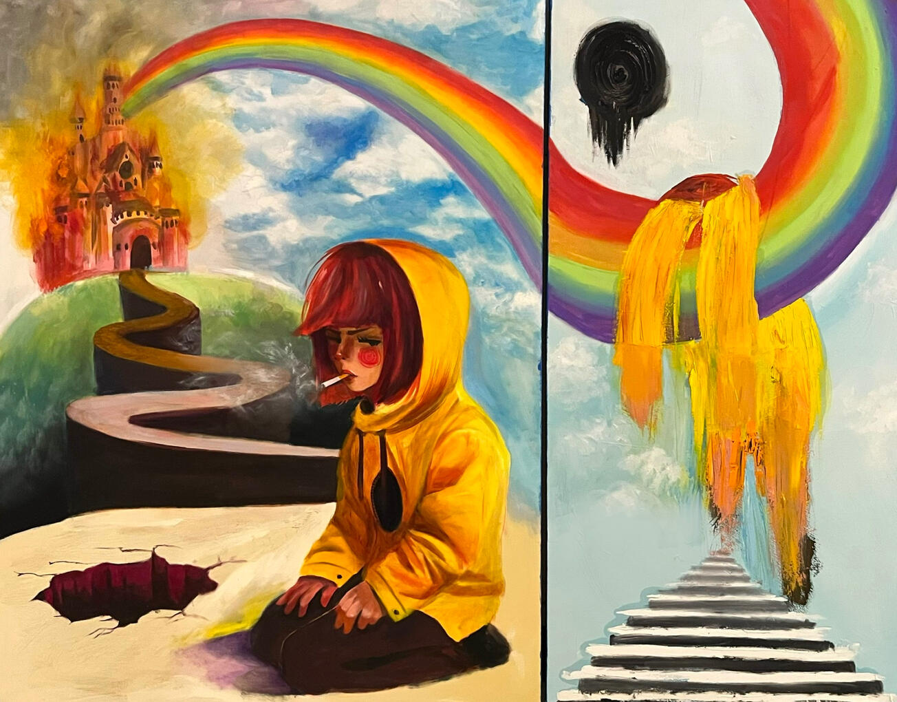 Deserved Punishment for Burning Down the Castle, 2025, oil and acrylic on canvas, 48 x 59.5 inches