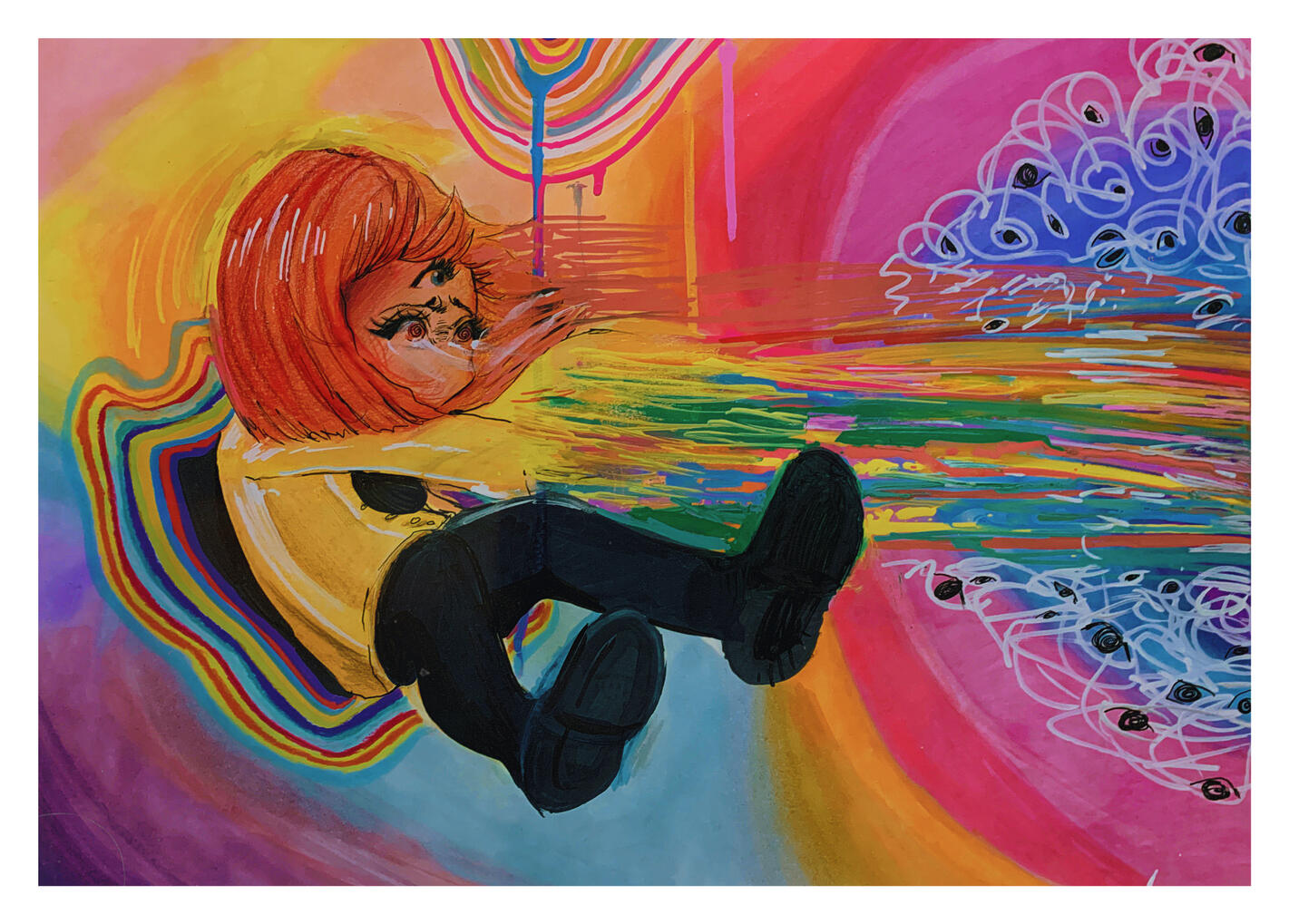 ASDFGHJKL, 2024, acrylic, alcohol marker, colored pencil on paper, 18 x 24 inches