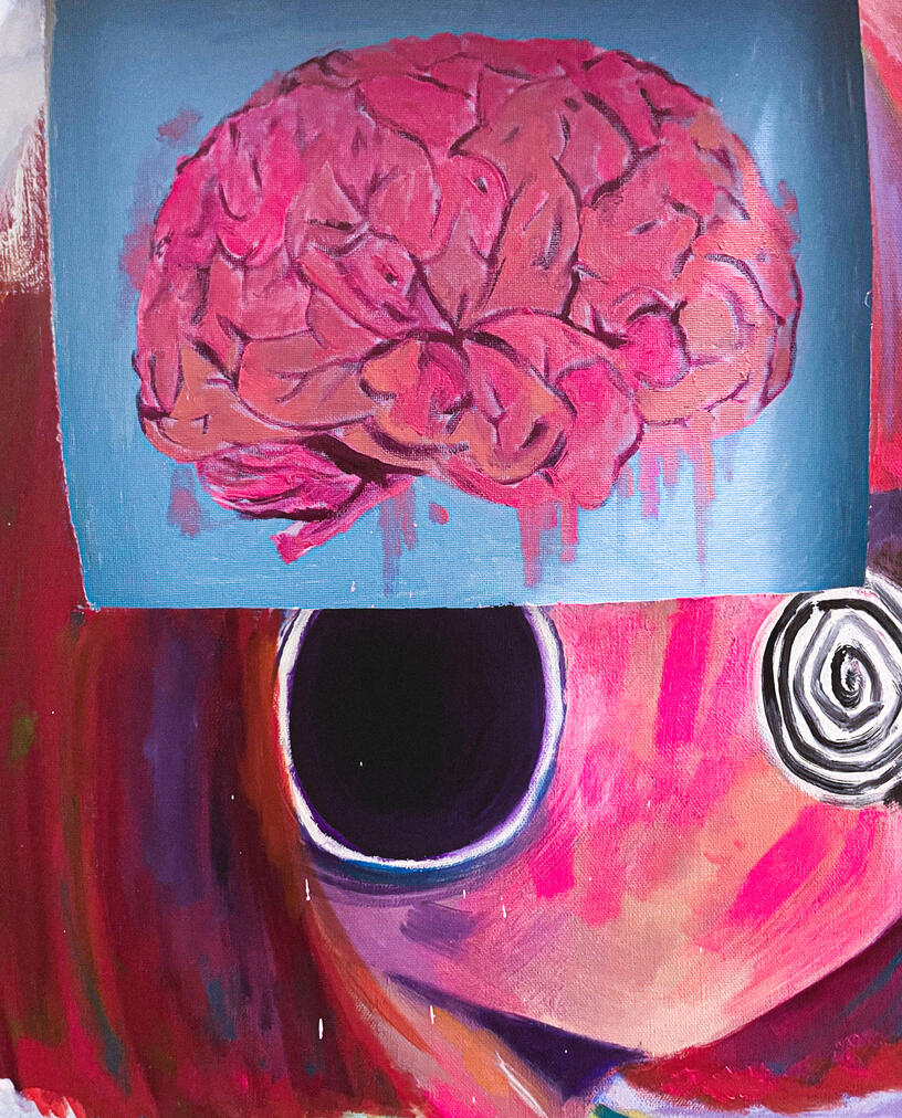 &quot;Inside the Full Force of the Brainless Girl&quot; Acrylic on canvas, 12&quot; x 12&quot;, 2025