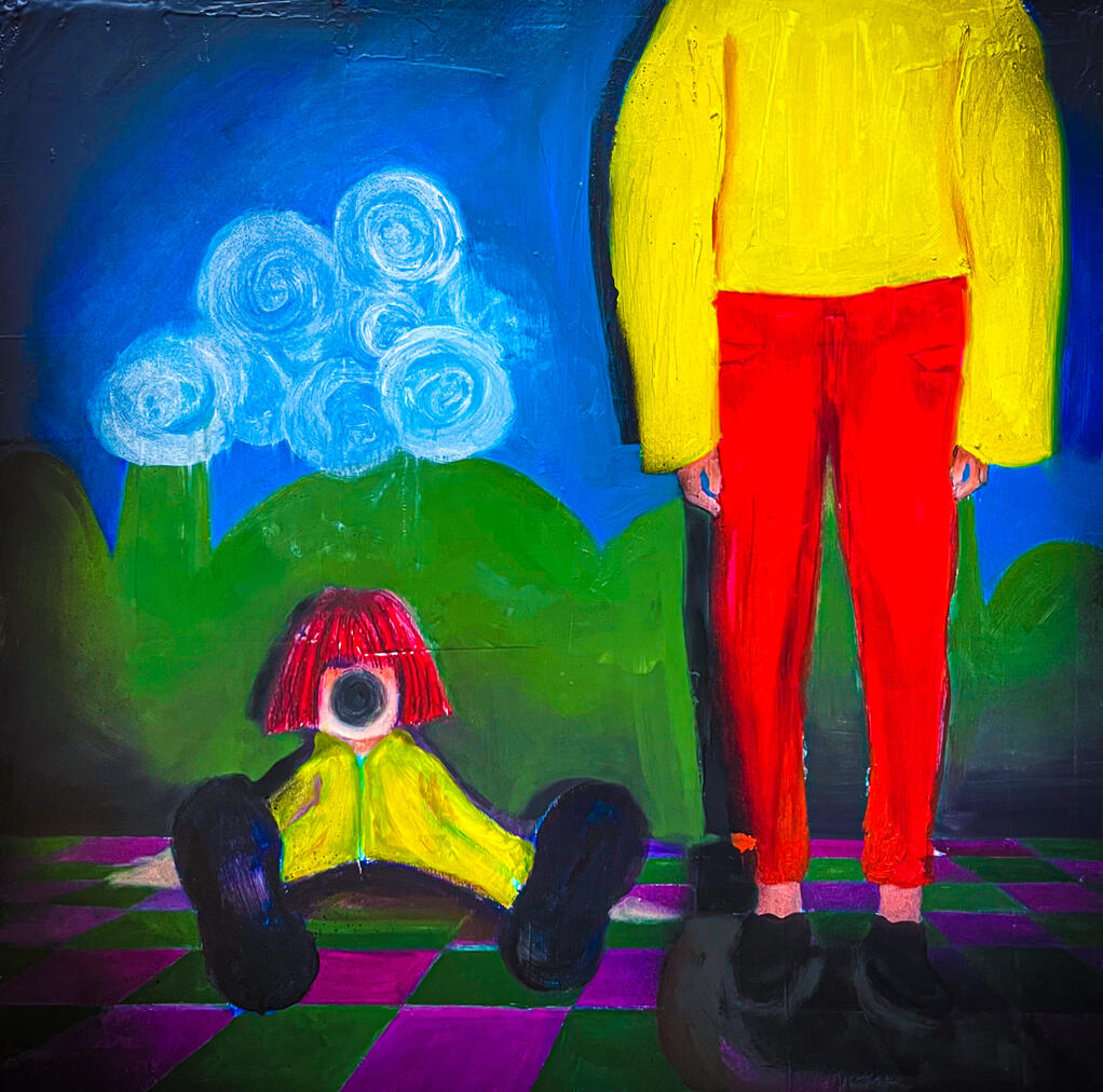 &quot;Ascendant&quot; Gel crayon, oil paint, spray paint on wood, 24&quot; x 24&quot;, 2025