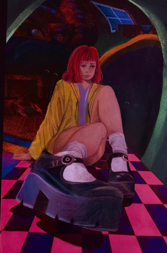 &quot;Yesterday&quot; Colored pencil, acrylic on digital painting print, 17&quot; x 11&quot;, 2024