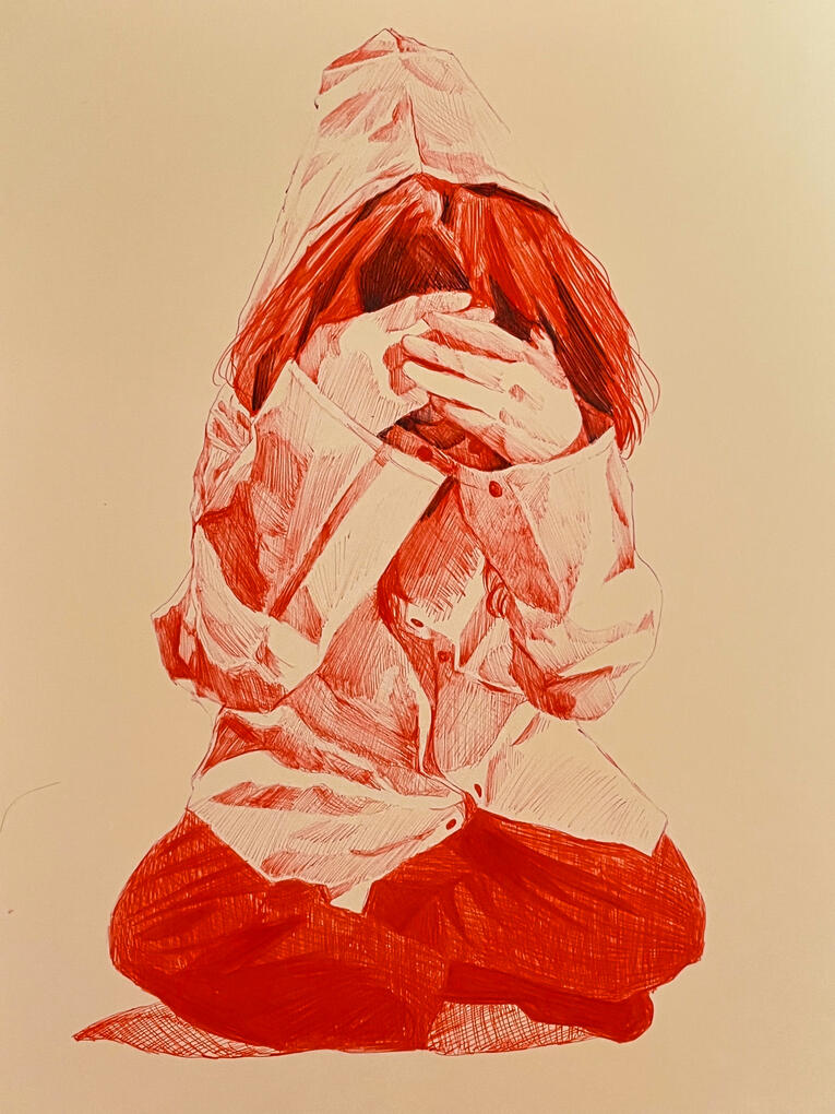 Sore Eyes, 2025, ballpoint pen on paper, 14 x 15 inches