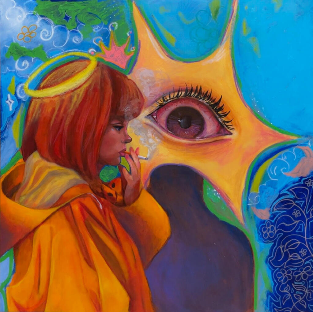 Delayed Gratification Technique: Acceptance, 2026, acrylic, oil pastel on canvas, 36 x 36 inches