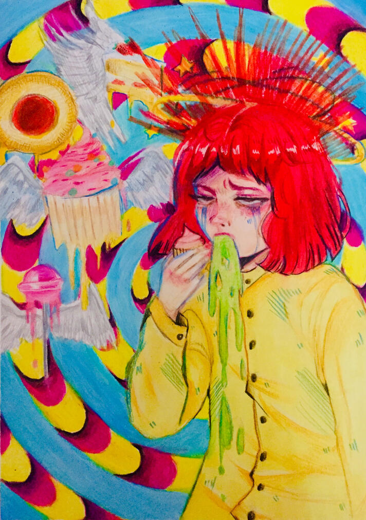 &quot;Bulimia&quot; Colored pencil on Bristol Paper, 12&quot; x 9&quot;, 2020