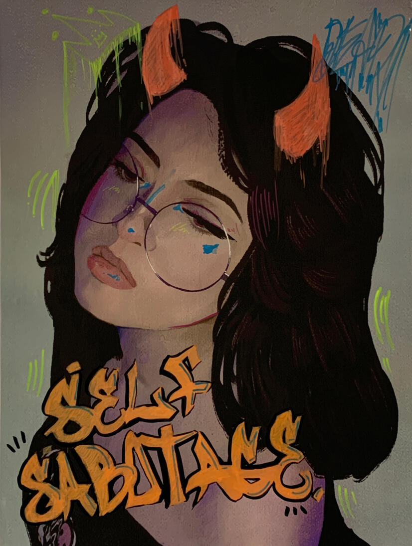 SABOTAGED | Fluorescent paint on digital print. 20x16&quot; 2024