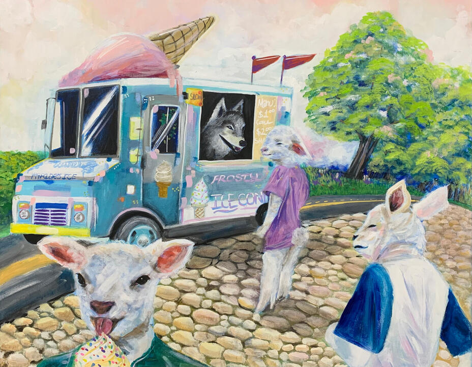 Lunch & Dessert, 2024, acrylic on canvas, 24 x 30 inches