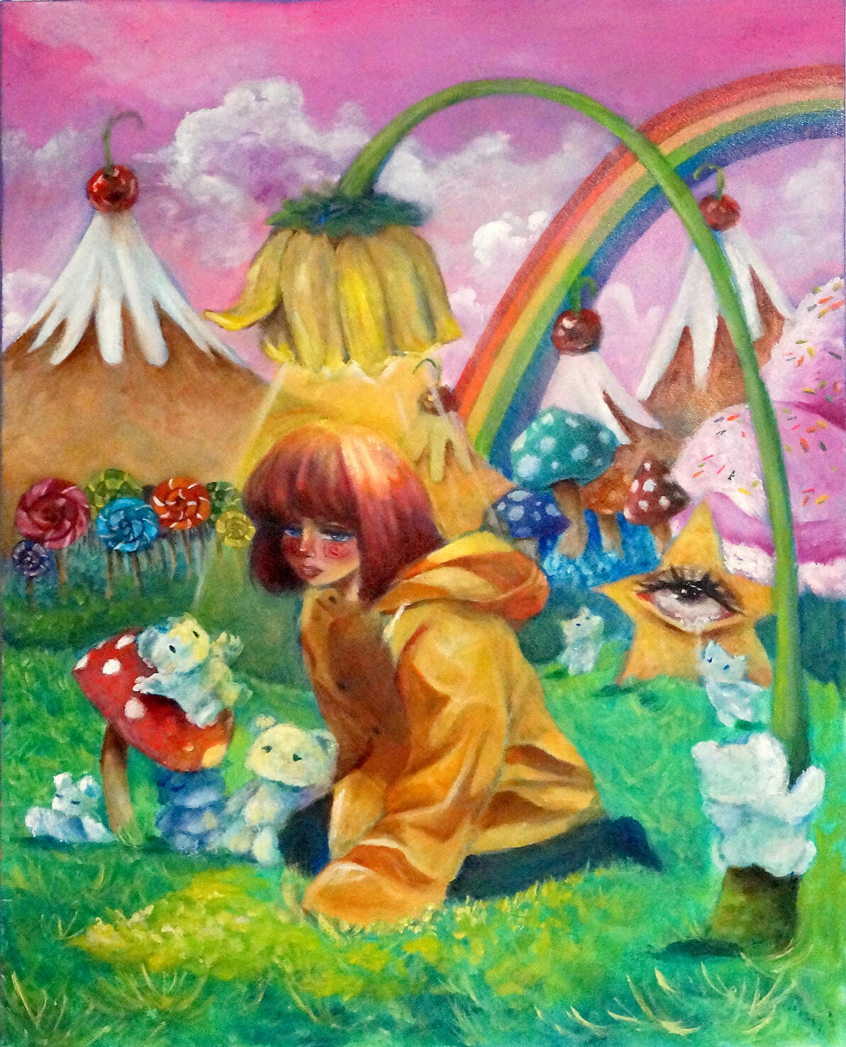 Cotton Bears Before Hadean's Destruction, 2026, oil on canvas, 36 x 24 inches