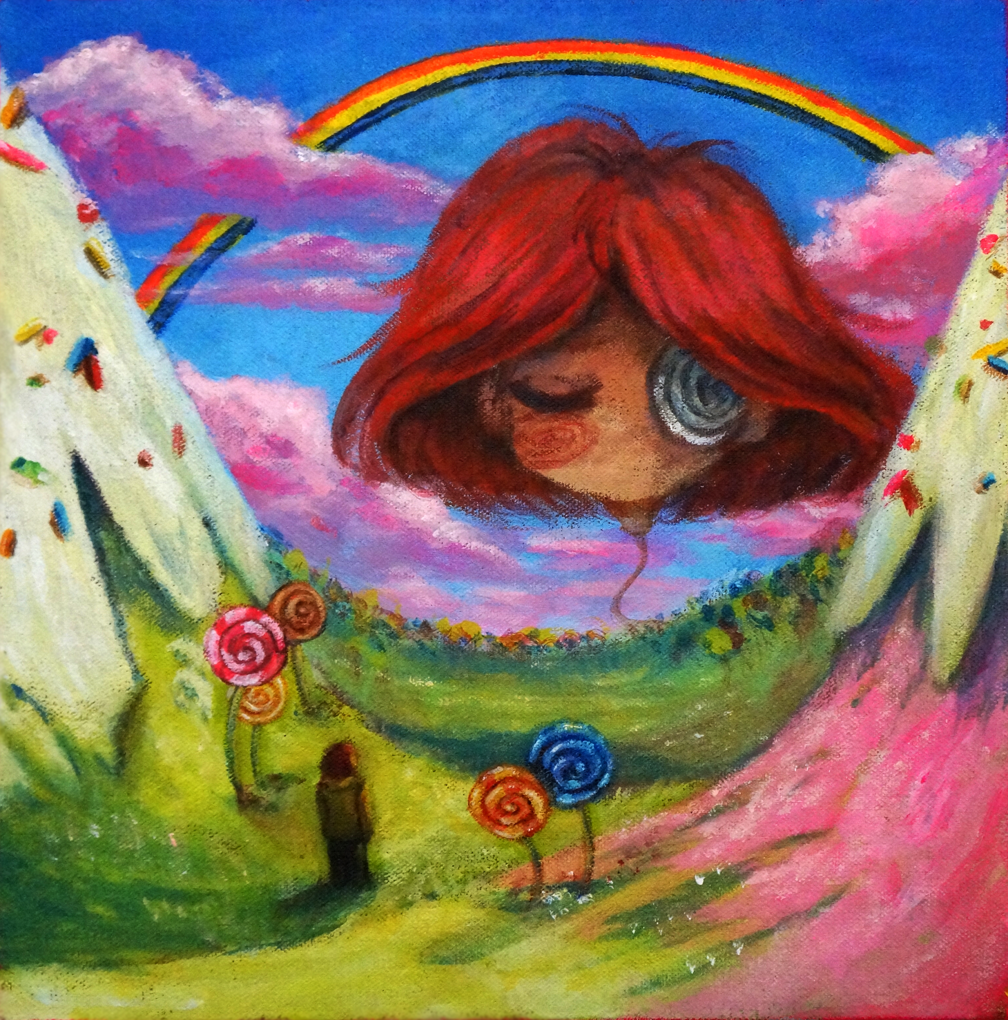 Candy Meat in The Sky!, 2026, acrylic on canvas, 10 x 10 inches
